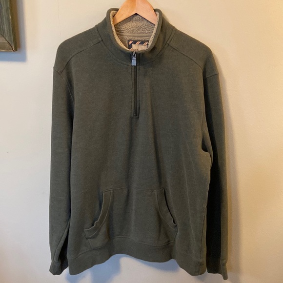 G.H. Bass & Co. Men's Quarter Zip Fleece Pullover Green, Brown Collar, Size XXL - Picture 1 of 11
